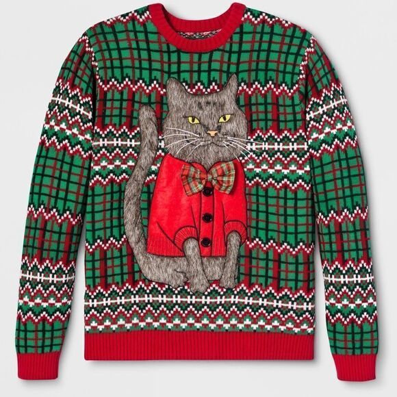Christmas Ugly Cat Sweater 33Degrees - Picture 1 of 6